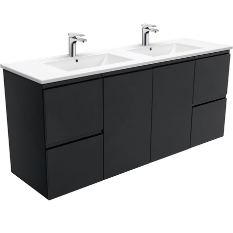 Fienza TCL150ZBD Dolce Black 1500mm Vanity Wall Hung (Double Bowl) Black - Vanity Units Wall Hung