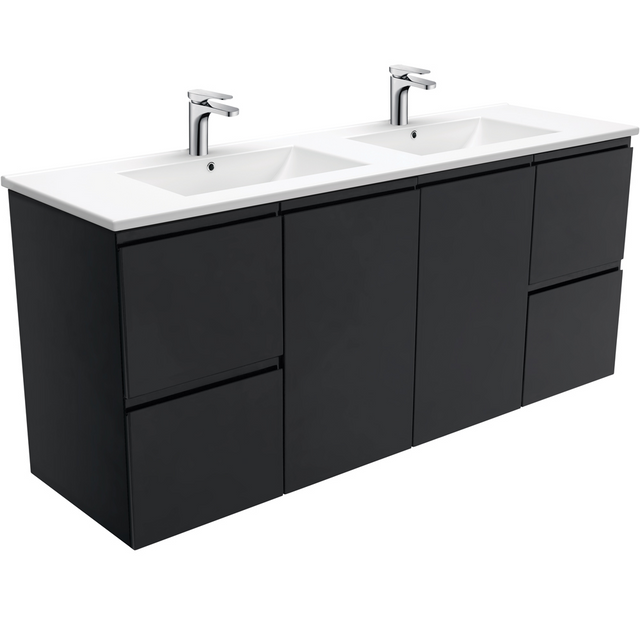 Fienza TCL150ZBD Dolce Black 1500mm Vanity Wall Hung (Double Bowl) Black - Vanity Units Wall Hung