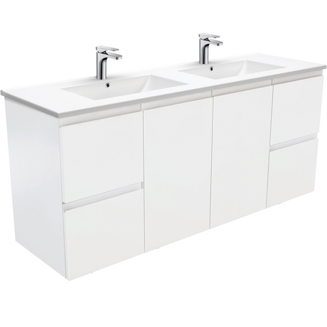 Fienza TCL150ZD Dolce Fingerpull Satin 1500mm Vanity wall hung (Double Bowl) Satin White - Vanities