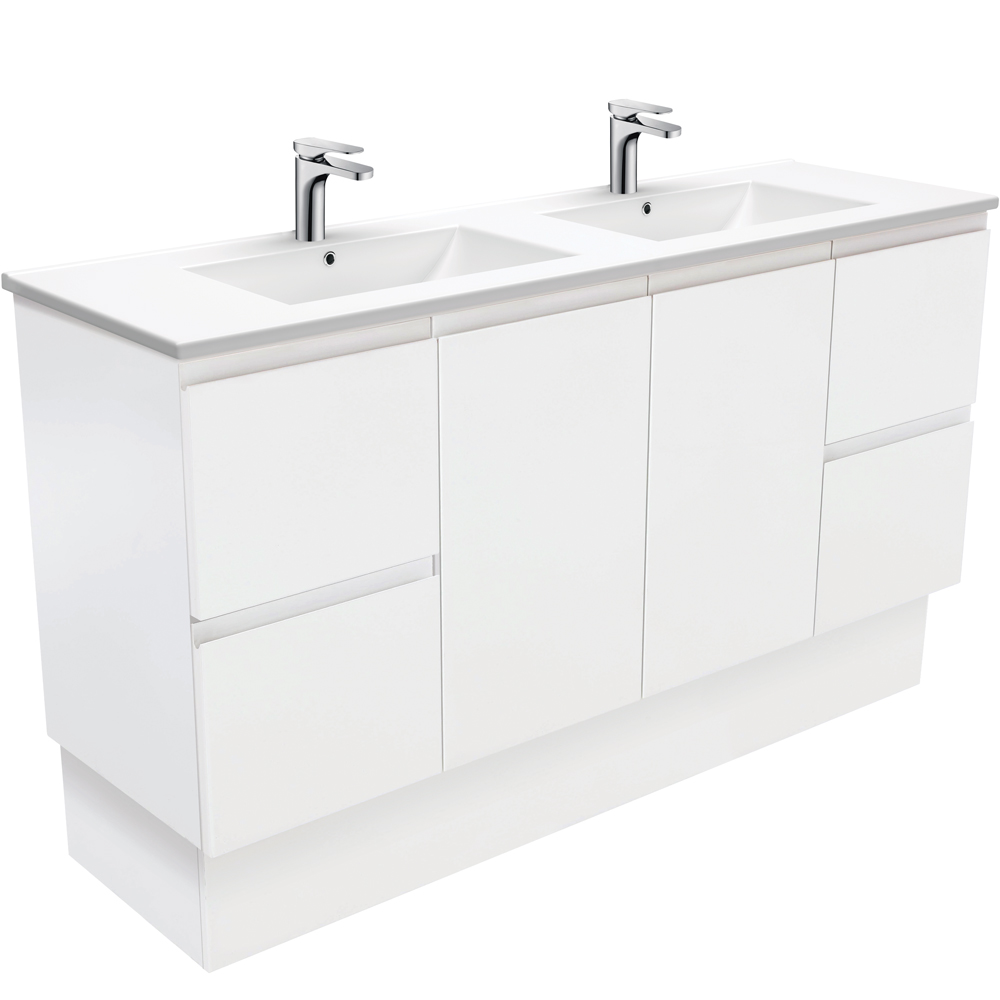 Fienza TCL150ZKD Dolce Fingerpull Matte 1500mm Vanity Kickboard (Double Bowl) Matte White - Vanity Units Freestanding