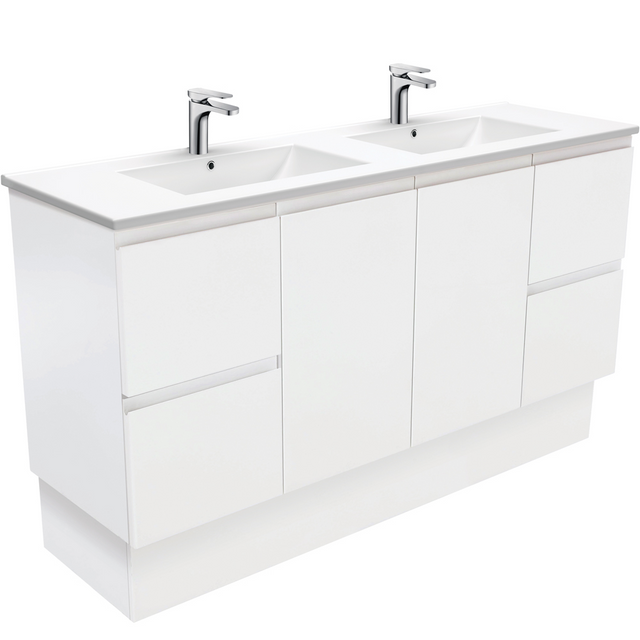 Fienza TCL150ZKD Dolce Fingerpull Matte 1500mm Vanity Kickboard (Double Bowl) Matte White - Vanity Units Freestanding