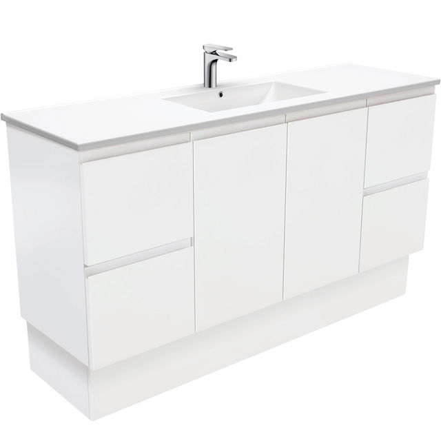 Fienza TCL150ZKS Dolce Fingerpull Satin 1500mm Vanity Kickboard (Single Bowl) Satin White - Vanities