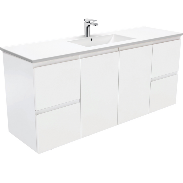 Fienza TCL150ZS Dolce Fingerpull Satin 1500mm Vanity wall hung (Single Bowl) Satin White - Vanities