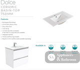Fienza TCL75RSC Dolce Alina Scandi Oak 750 Wall-Hung Vanity - Vanity Units