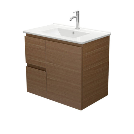 Fienza TCL75WAL Dolce Edge Walnut 750 Wall Hung Vanity Left Drawers