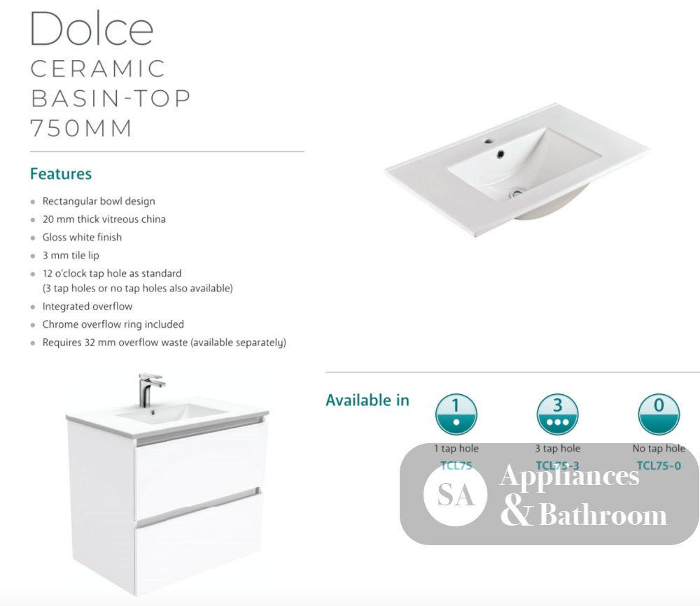 Fienza Tcl75Zbl Dolce Black 750Mm Wall Hung Vanity Left Drawers - Special Order Units