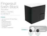 Fienza Tcl75Zbl Dolce Black 750Mm Wall Hung Vanity Left Drawers - Special Order Units