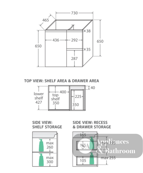 Fienza Tcl75Zbl Dolce Black 750Mm Wall Hung Vanity Left Drawers - Special Order Units
