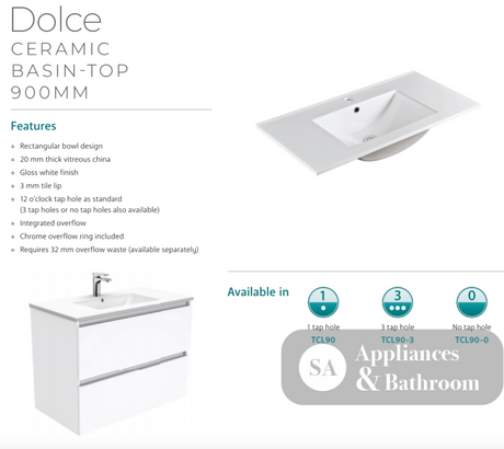 Fienza Tcl90Zbl Dolce 900Mm Fingerpull Satin Black Wall Hung Vanity Left Draws - Special Order Units