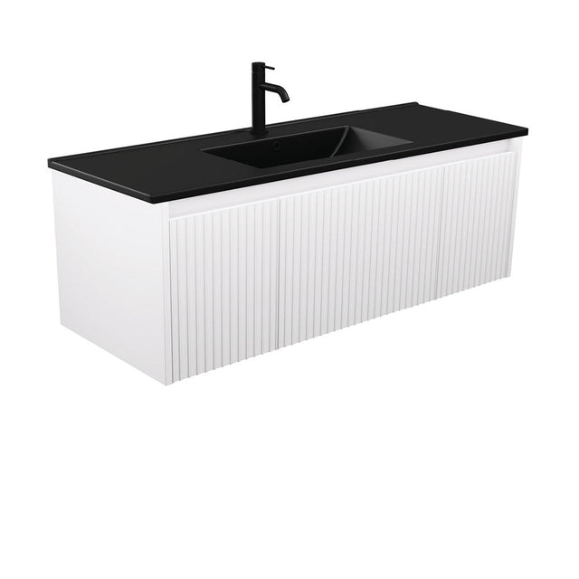 Fienza TCLB120RW 1200 Dolce Matte Black Alina Satin White Wall-Hung Vanity - Vanity Units