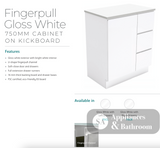 Fienza Tclb75Cr 750Mm Dolce Matte Black Fingerpull Gloss White Vanity On Kickboard Right Drawers -