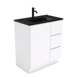 Fienza Tclb75Cr 750Mm Dolce Matte Black Fingerpull Gloss White Vanity On Kickboard Right Drawers -