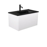 Fienza TCLB75RW 750 Dolce Matte Black Alina Satin White Wall-Hung Vanity - Vanity Units