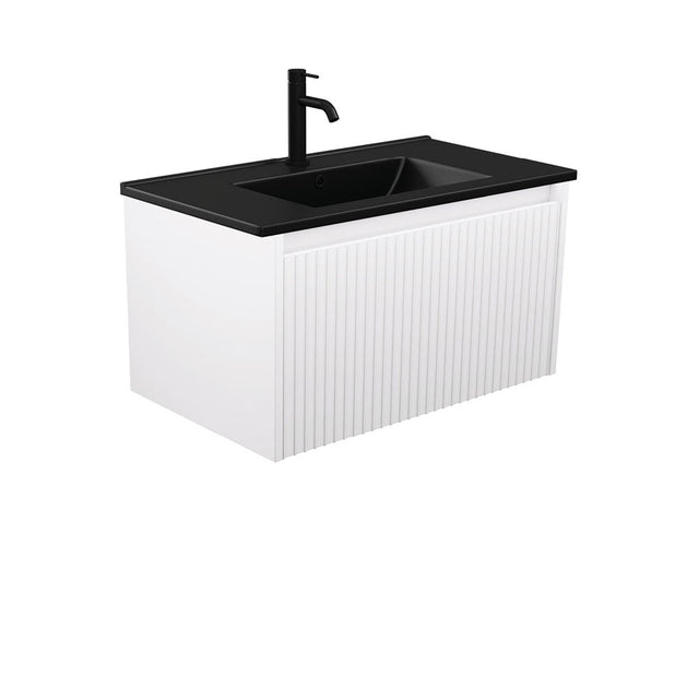 Fienza TCLB75RW 750 Dolce Matte Black Alina Satin White Wall-Hung Vanity - Vanity Units