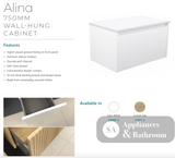 Fienza TCLB75RW 750 Dolce Matte Black Alina Satin White Wall-Hung Vanity - Vanity Units
