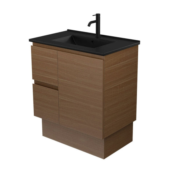 Fienza TCLB75WAKL Dolce Matte Black Edge Walnut 750 Vanity on Kickboard Left Drawers