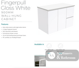 Fienza Tclb90Fr 900Mm Dolce Matte Black Fingerpull Gloss White Wall Hung Vanity Right Drawers -