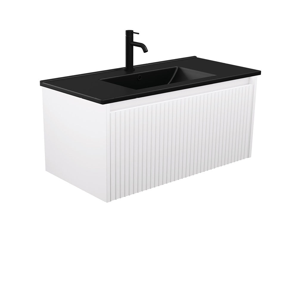 Fienza TCLB90RW 900 Dolce Matte Black Alina Satin White Wall-Hung Vanity - Vanity Units