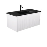 Fienza TCLB90RW 900 Dolce Matte Black Alina Satin White Wall-Hung Vanity - Vanity Units
