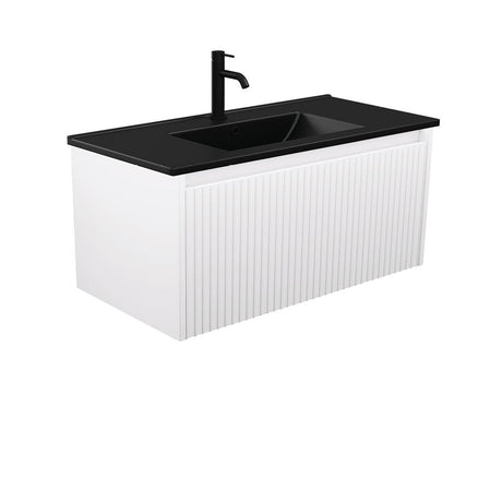 Fienza TCLB90RW 900 Dolce Matte Black Alina Satin White Wall-Hung Vanity - Vanity Units