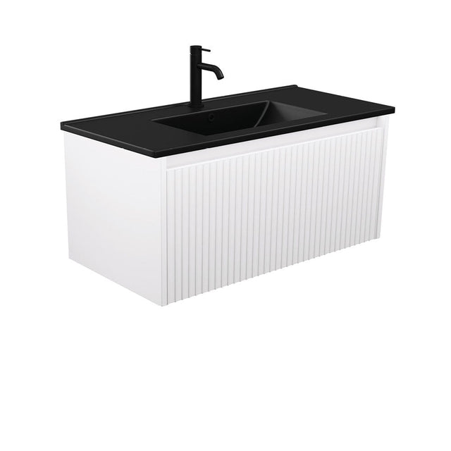 Fienza TCLB90RW 900 Dolce Matte Black Alina Satin White Wall-Hung Vanity - Vanity Units