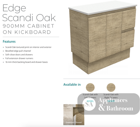 Fienza Tclb90Skl 900Mm Dolce Matte Black Scandi Oak Vanity On Kickboard Left Drawers - Special Order