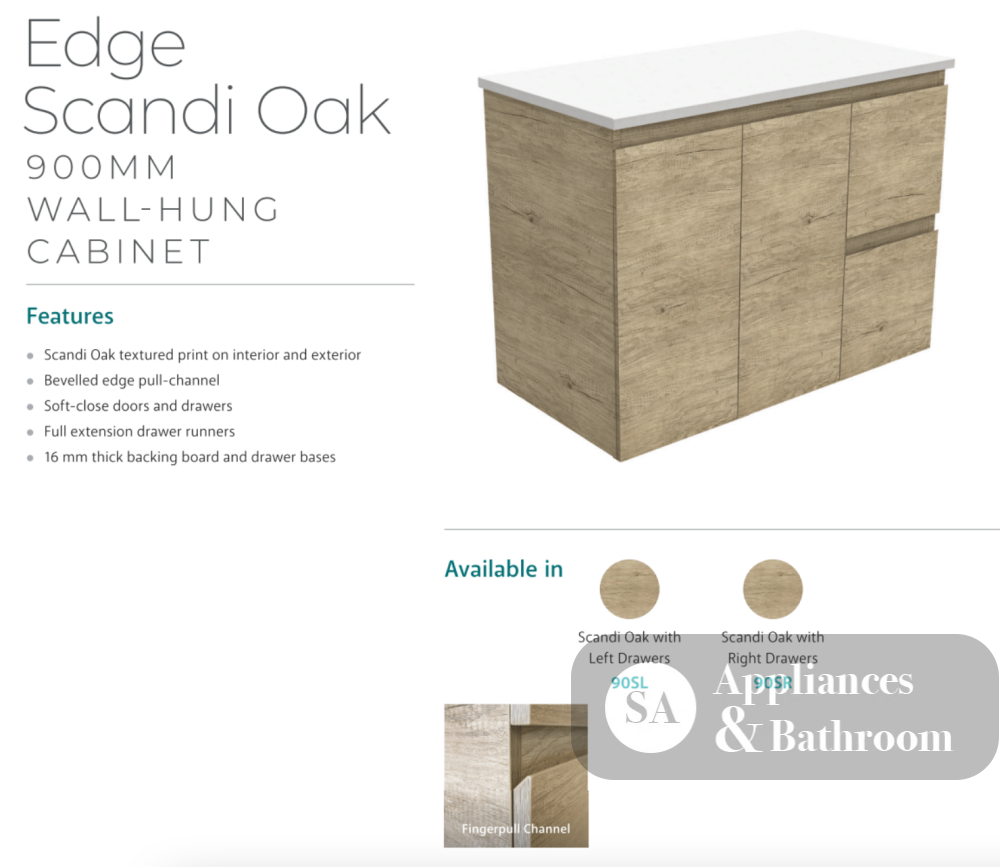Fienza Tclb90Sr 900Mm Dolce Matte Black Scandi Oak Wall Hung Vanity Right Drawers - Special Order