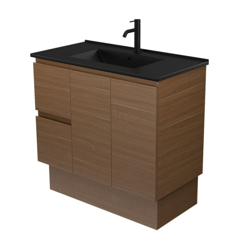 Fienza TCLB90WAKL Dolce Matte Black Edge Walnut 900 Vanity on Kickboard Left Drawers