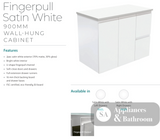 Fienza Tclb90Zl 900Mm Dolce Matte Black Fingerpull Satin White Wall Hung Vanity Left Drawers -
