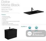 Fienza Tclb90Zr 900Mm Dolce Matte Black Fingerpull Satin White Wall Hung Vanity Right Drawers -