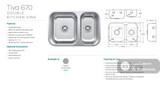 Fienza Tiva 670 Double Kitchen Sink – Polished 304 Stainless Steel | 68110 - Top Mounted Kitchen Sinks