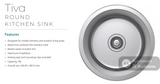 Fienza Tiva 68103 Stainless Steel Round Kitchen Sink - Special Order Laundry Insert Sinks