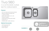 Fienza Tiva 68105L Double Left Hand Bowl Stainless Steel Sink - Special Order Top Mounted Kitchen