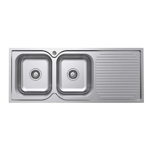 Fienza Tiva 68107L 1180 Double Kitchen Sink With Drainer Left Bowl - Special Order Top Mounted Sinks