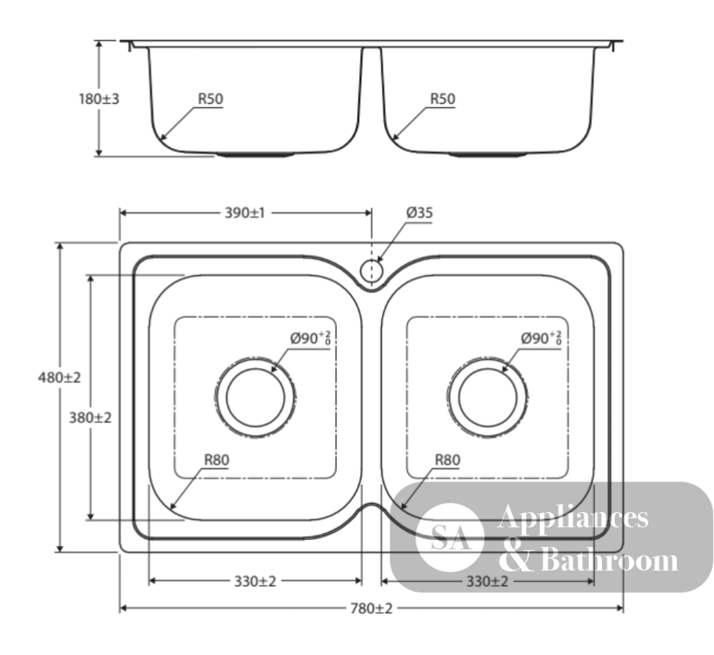 Fienza Tiva 780 Double Kitchen Sink 68108-1 Top Mounted Sinks