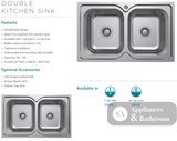 Fienza Tiva 780 Double Kitchen Sink 68108-1 Top Mounted Sinks