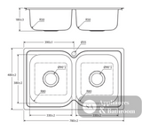 Fienza Tiva 780 Double Kitchen Sink No Tap Hole 68108 Top Mounted Sinks