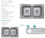 Fienza Tiva 780 Double Kitchen Sink No Tap Hole 68108 Top Mounted Sinks