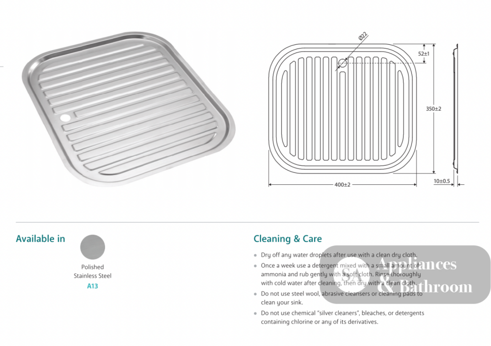 Fienza Tiva Sink Drainer Tray - Accessories