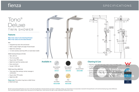 Fienza Tono Deluxe Twin Shower 455121BN Brushed Nickel - Twin Showers