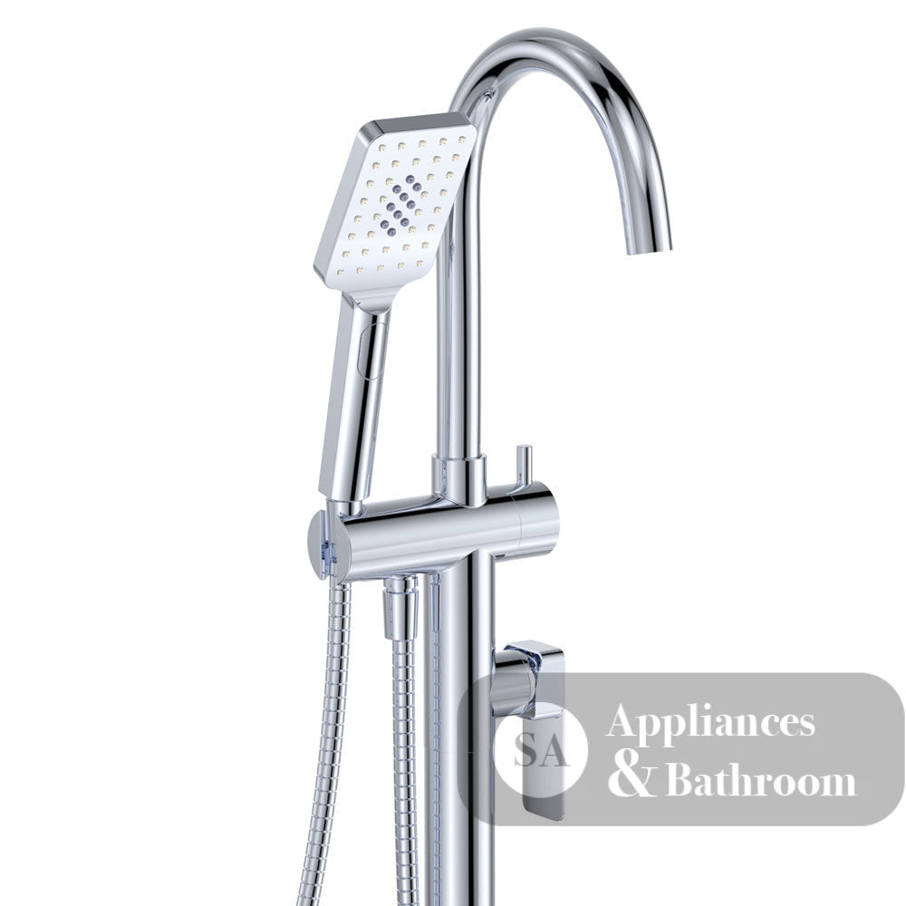 Fienza Tono Floor Mounted Bath Mixer With Hand Shower 233113 - Chrome - Freestanding Bath Mixer