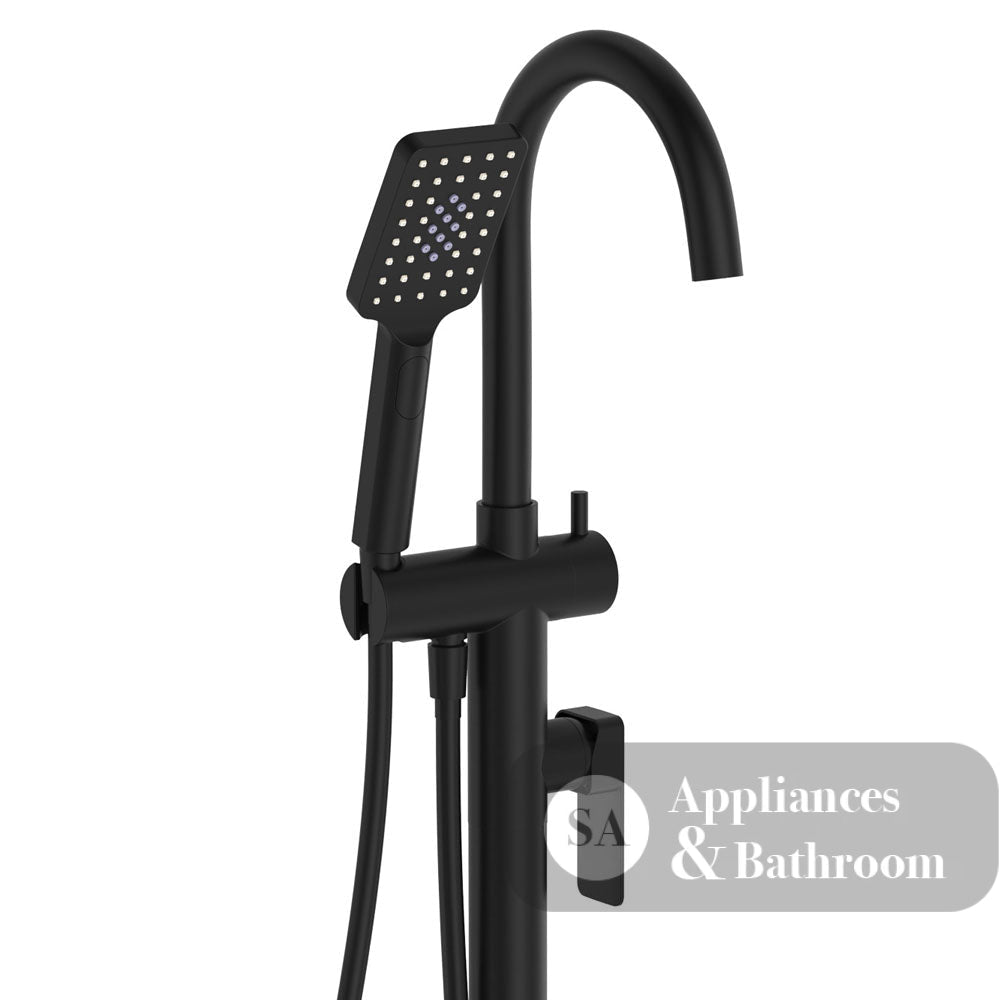 Fienza Tono Floor Mounted Bath Mixer With Hand Shower 233113B - Matte Black - Freestanding Bath Mixer