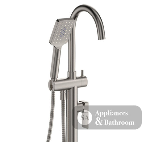 Fienza Tono Floor Mounted Bath Mixer With Hand Shower 233113BN - Brushed Nickel - Freestanding Bath Mixer