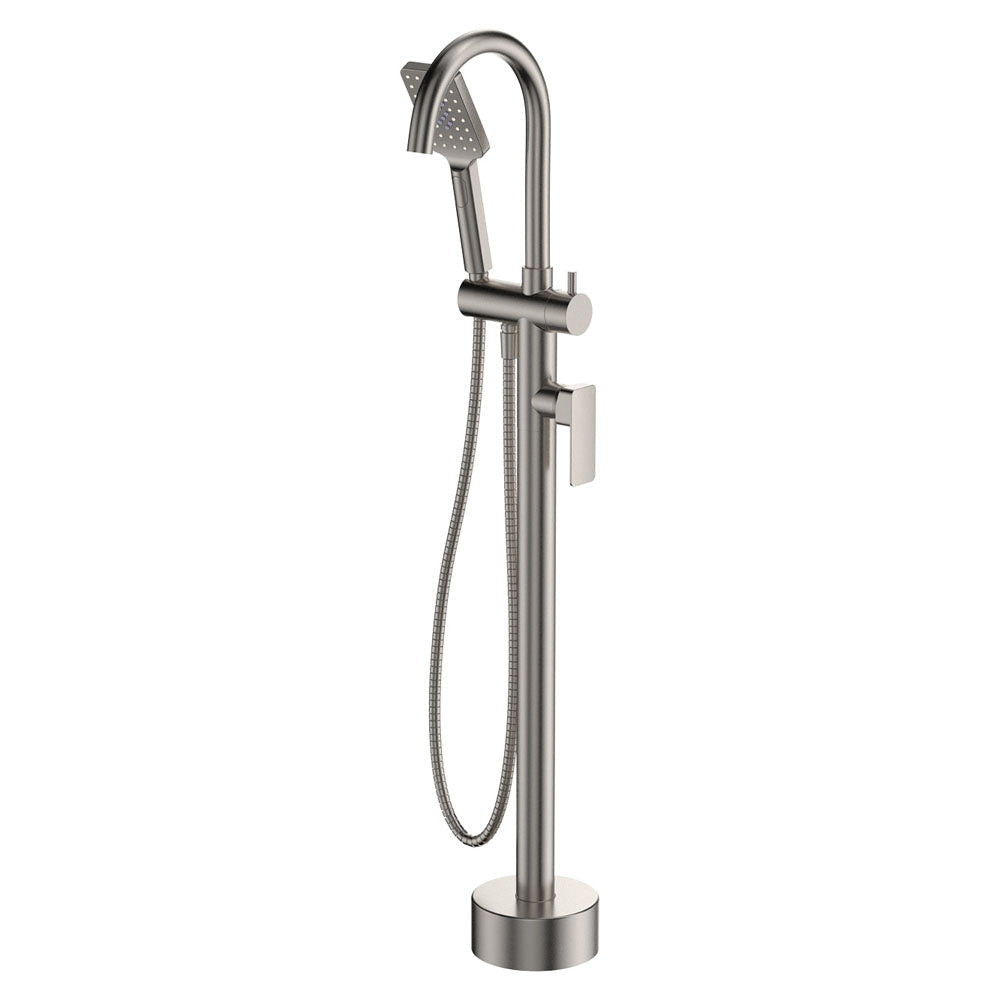 Fienza Tono Floor Mounted Bath Mixer With Hand Shower 233113BN - Brushed Nickel - Freestanding Bath Mixer