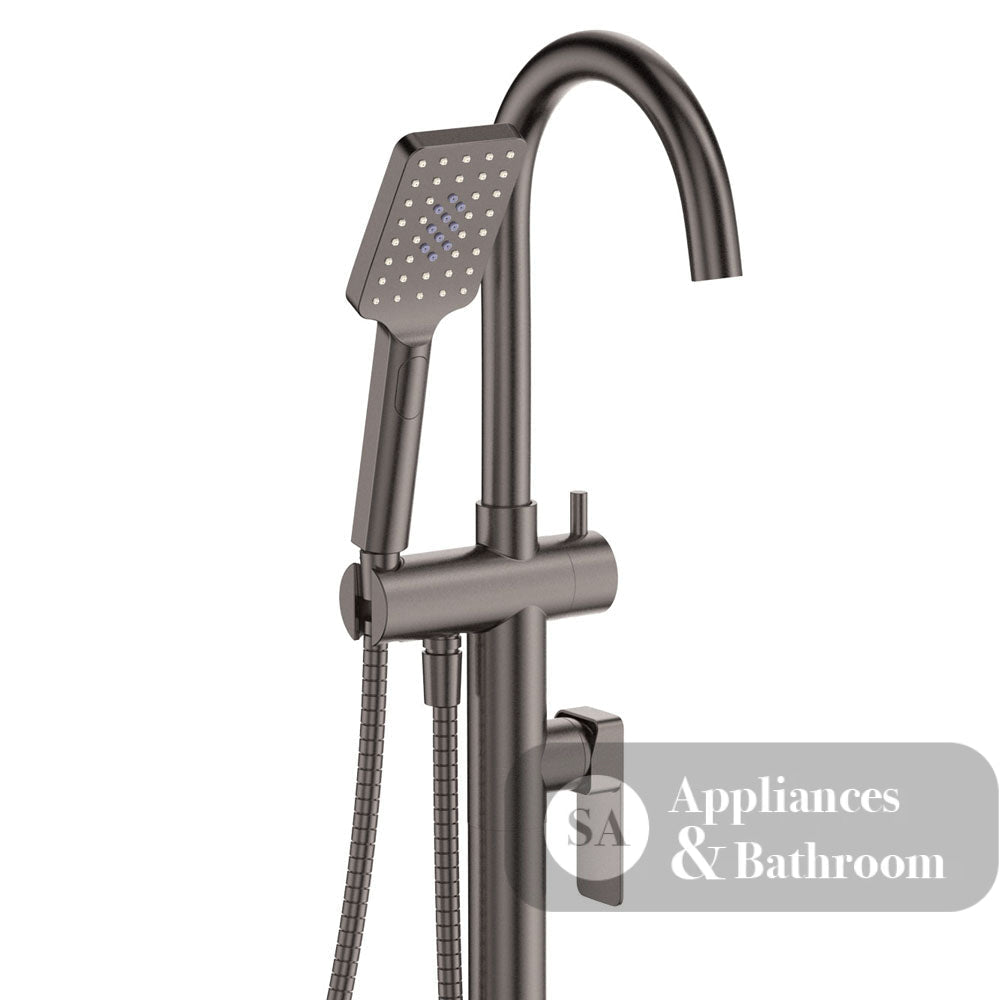 Fienza Tono Floor Mounted Bath Mixer With Hand Shower 233113GM - Gunmetal - Freestanding Bath Mixer