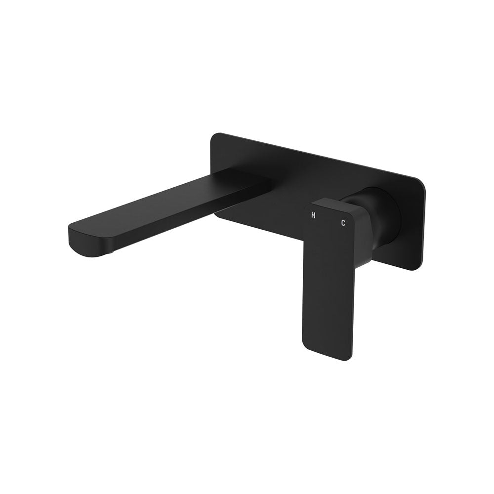 Fienza Tono Rectangular Plate 160mm Outlet Basin/Bath Wall Mixer Set 233106B - Matte Black - Bathroom Wall Mixers