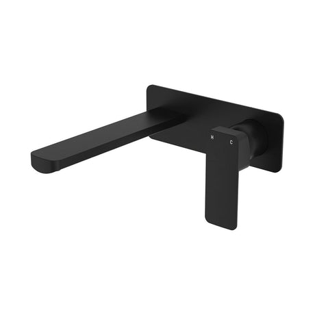 Fienza Tono Rectangular Plate 200mm Outlet Basin/Bath Wall Mixer Set 233106B-200 - Matte Black - Bathroom Wall Mixers