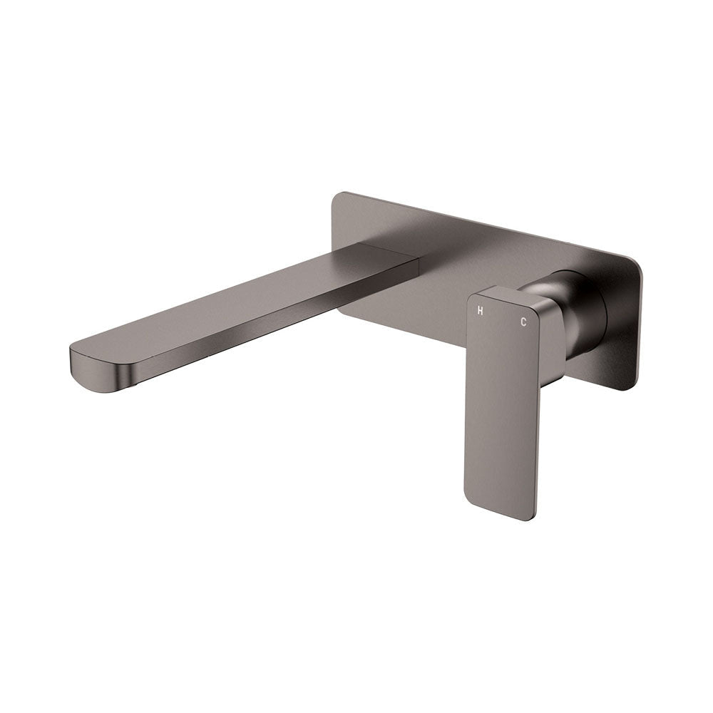 Fienza Tono Rectangular Plate 200mm Outlet Basin/Bath Wall Mixer Set 233106GM-200 - Gunmetal - Bathroom Wall Mixers