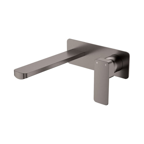 Fienza Tono Rectangular Plate 200mm Outlet Basin/Bath Wall Mixer Set 233106GM-200 - Gunmetal - Bathroom Wall Mixers