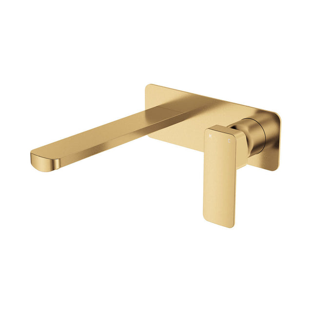 Fienza Tono Rectangular Plate 200mm Outlet Basin/Bath Wall Mixer Set 233106UB-200 - Urban Brass - Bathroom Wall Mixers